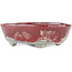 Oval red and white bonsai pot by Bunzan - 125 x 105 x 40 mm