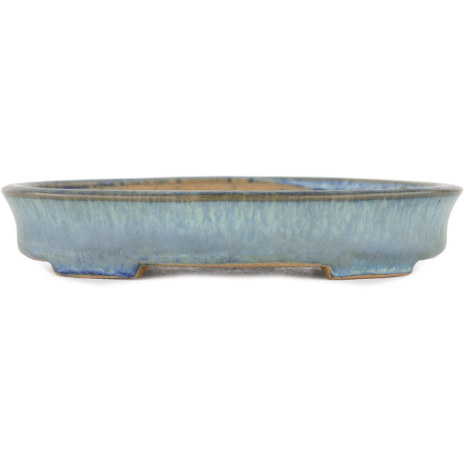 Oval blue bonsai pot by Yamafusa - 135 x 110 x 25 mm