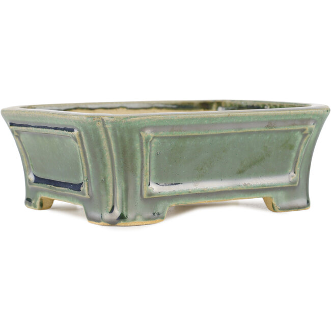 Rectangular green bonsai pot by Shibakatsu - 180 x 150 x 60 mm