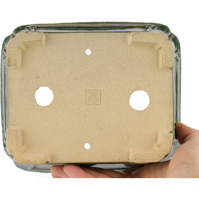 Rectangular green bonsai pot by Shibakatsu - 180 x 150 x 60 mm