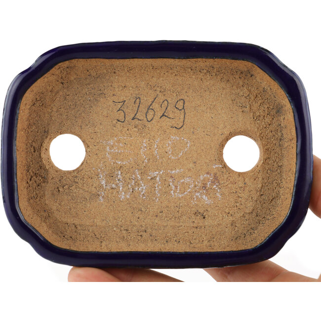 Pot à bonsaï rectangulaire bleu par Hattori - 122 x 90 x 26 mm