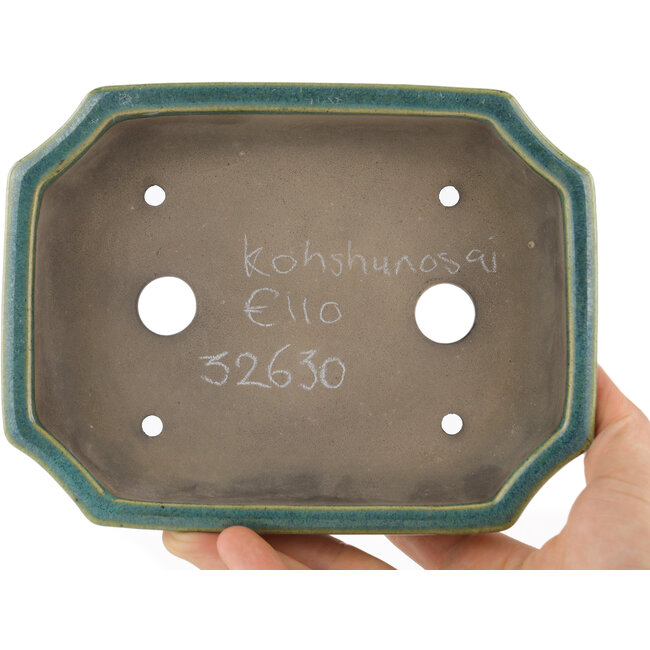 Maceta rectangular para bonsái verde de Kohshunosai - 165 x 125 x 35 mm