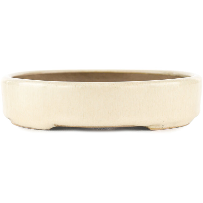 Oval white bonsai pot by Kohshunosai - 170 x 140 x 30 mm