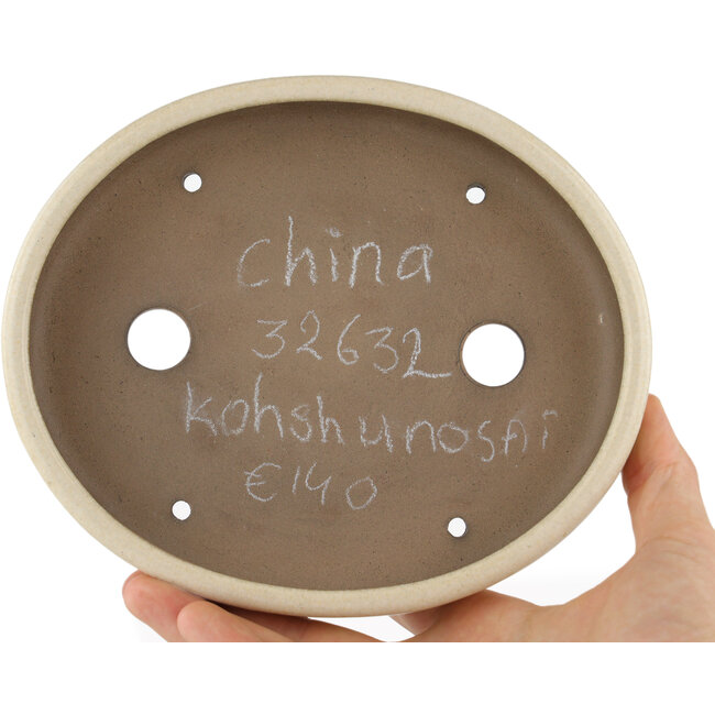 Maceta ovalada para bonsái blanca de Kohshunosai - 170 x 140 x 30 mm