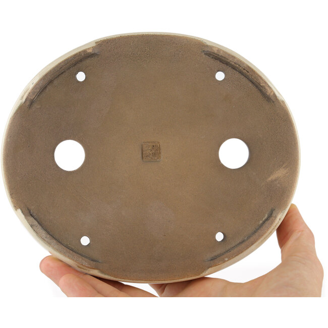 Pot à bonsaï ovale blanc par Kohshunosai - 170 x 140 x 30 mm