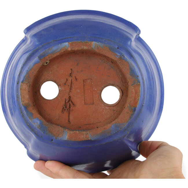 Oval blue bonsai pot by Shuhou - 170 x 170 x 80 mm