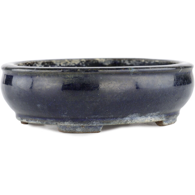 Oval blue bonsai pot by Shibakatsu - 160 x 130 x 50 mm