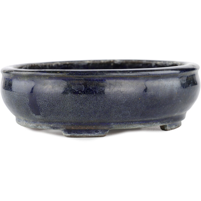 Oval blue bonsai pot by Shibakatsu - 160 x 130 x 50 mm
