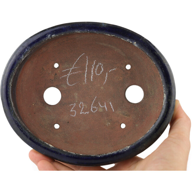 Oval blue bonsai pot by Shibakatsu - 160 x 130 x 50 mm