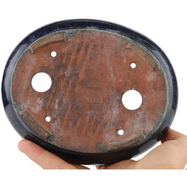 Oval blue bonsai pot by Shibakatsu - 160 x 130 x 50 mm