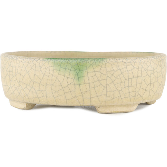 Oval beige bonsai pot by Terahata Satomi Mazan - 160 x 130 x 50 mm