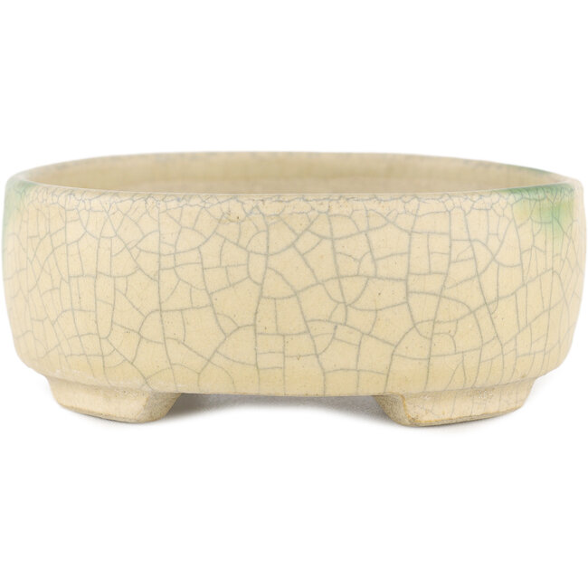 Ovale beige bonsaipot van Terahata Satomi Mazan - 160 x 130 x 50 mm