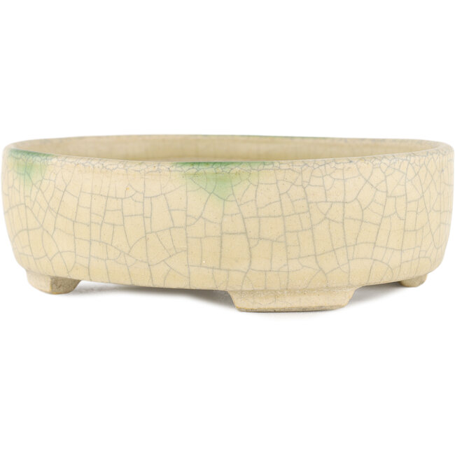 Vaso bonsai ovale beige di Terahata Satomi Mazan - 160 x 130 x 50 mm