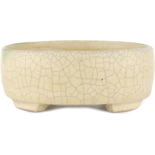 Ovale beige bonsaipot van Terahata Satomi Mazan - 160 x 130 x 50 mm