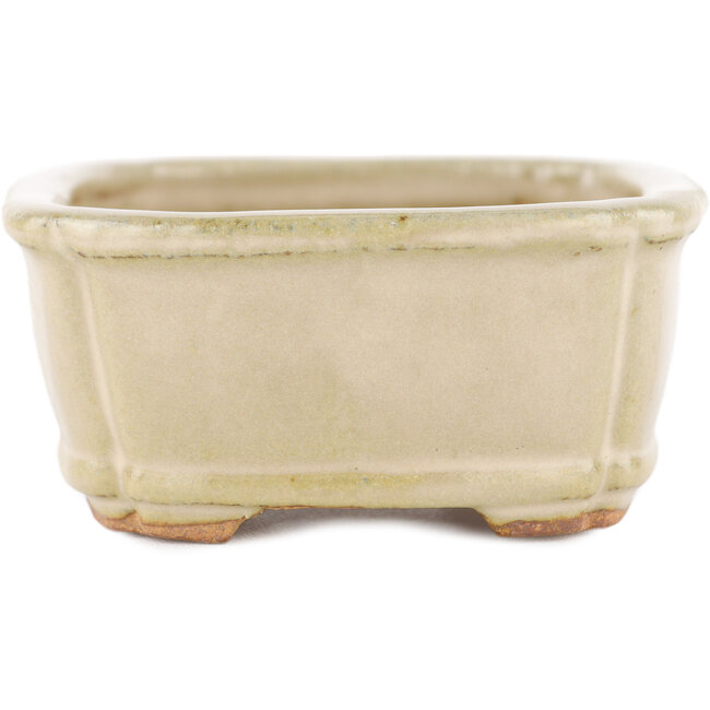 Rectangular beige bonsai pot by Hattori - 125 x 95 x 40 mm