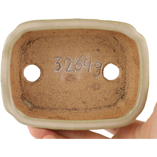 Rectangular beige bonsai pot by Hattori - 125 x 95 x 40 mm