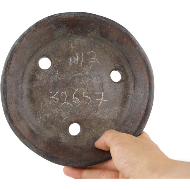 Round unglazed bonsai pot by Bunzan - 165 x 165 x 30 mm