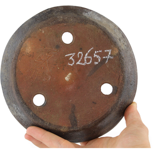 Round unglazed bonsai pot by Bunzan - 165 x 165 x 30 mm