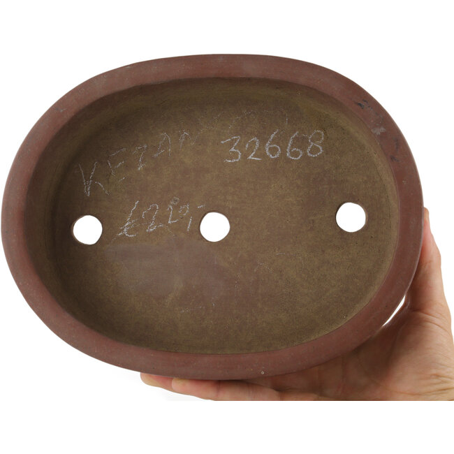 Oval unglazed bonsai pot by Keizan - 215 x 165 x 55 mm
