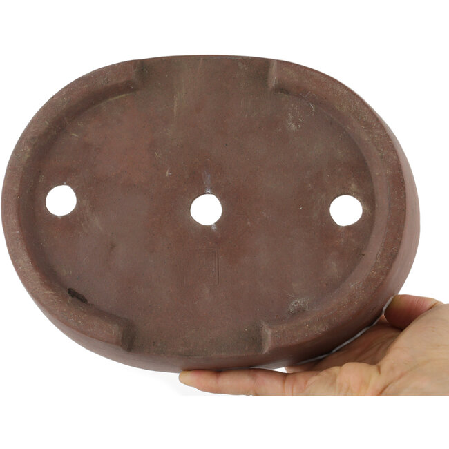 Oval unglazed bonsai pot by Keizan - 215 x 165 x 55 mm