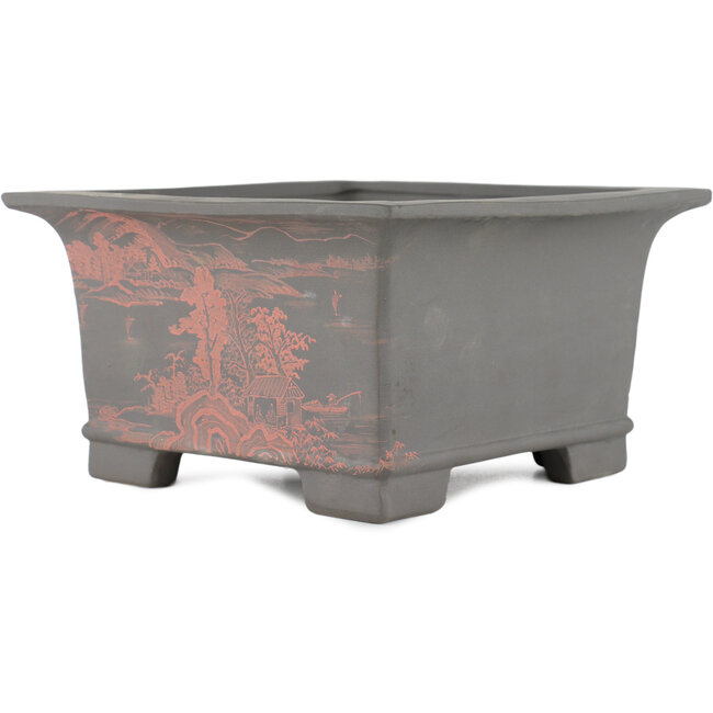 Square unglazed bonsai pot by Tosui - 185 x 185 x 105 mm