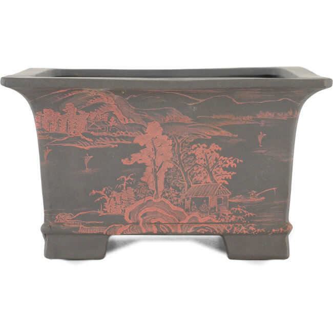 Vierkante ongeglazuurde bonsaipot van Tosui - 185 x 185 x 105 mm
