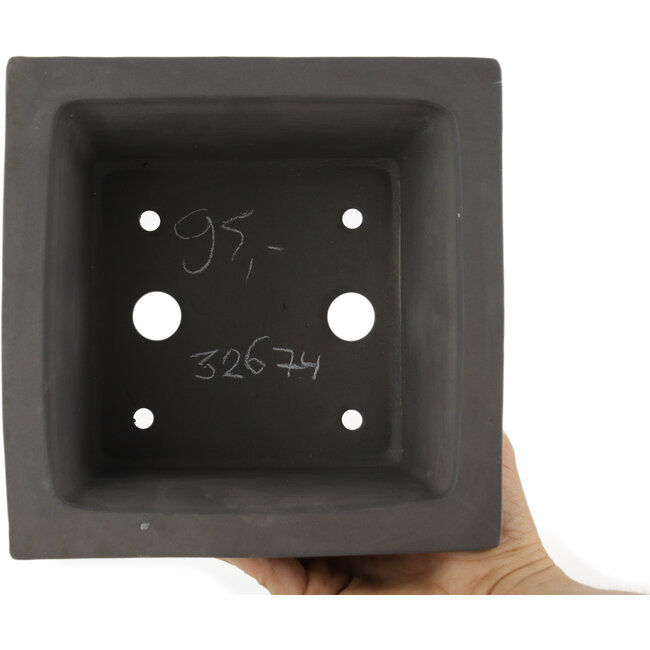 Square unglazed bonsai pot by Tosui - 185 x 185 x 105 mm