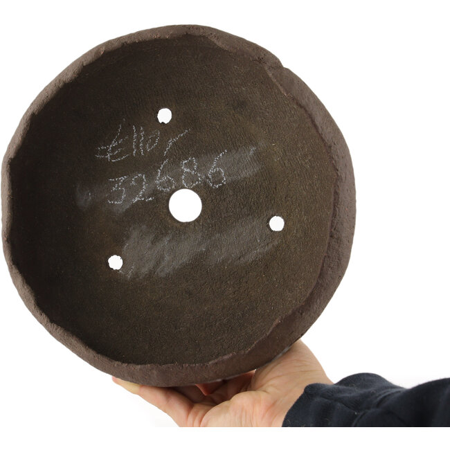 Round unglazed bonsai pot - 230 x 230 x 70 mm