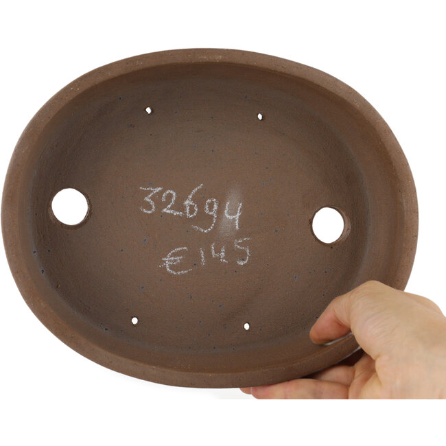 Maceta ovalada para bonsái sin esmaltar de Terahata Satomi Mazan - 225 x 175 x 55 mm