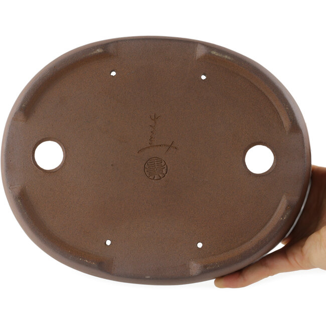 Oval unglazed bonsai pot by Terahata Satomi Mazan - 225 x 175 x 55 mm