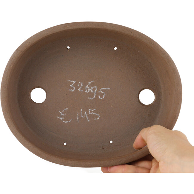 Pot à bonsaï ovale non émaillé par Terahata Satomi Mazan - 225 x 175 x 55 mm