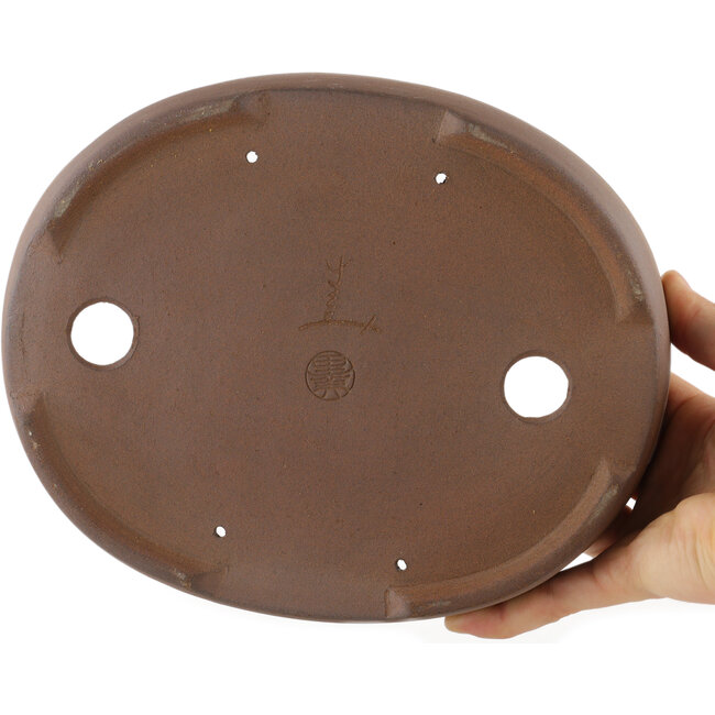Maceta ovalada para bonsái sin esmaltar de Terahata Satomi Mazan - 225 x 175 x 55 mm