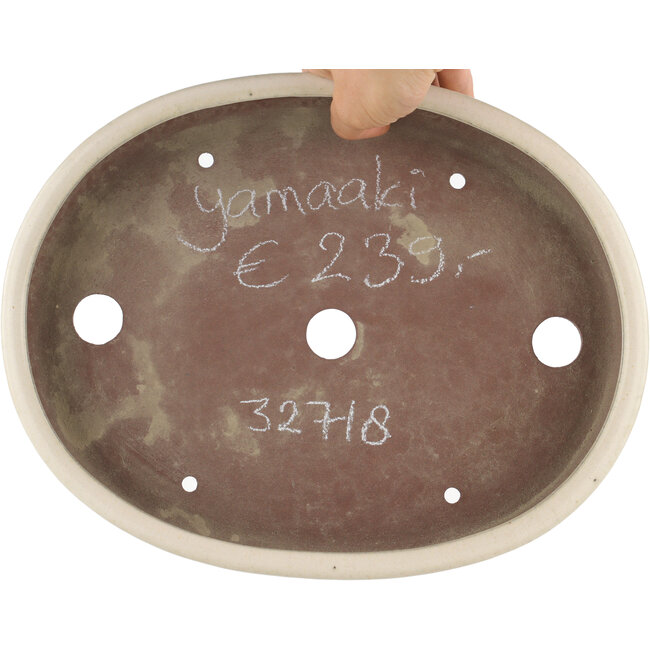 Ovaler cremefarbener Bonsai-Topf von Yamaaki - 285 x 225 x 45 mm
