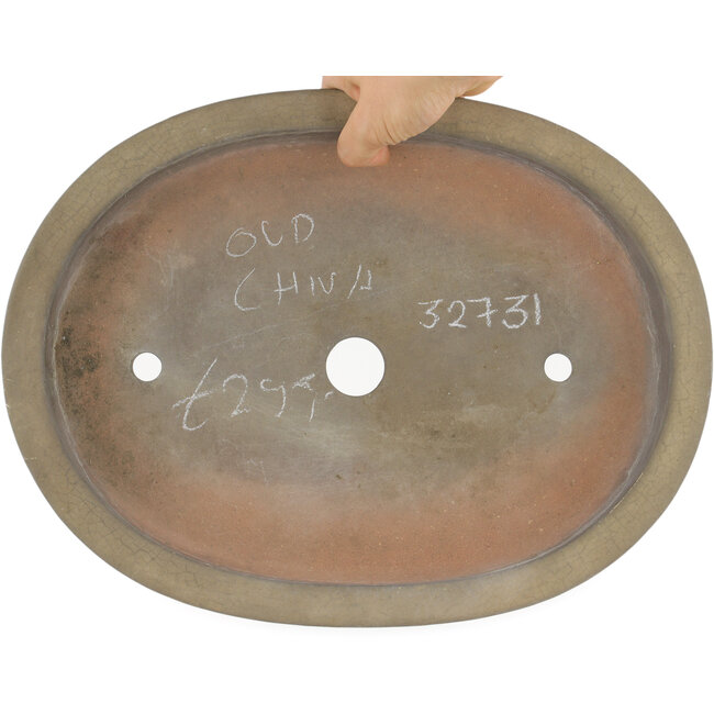 Ovaler cremefarbener Bonsai-Topf - 355 x 271 x 49 mm -