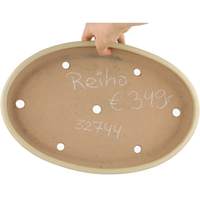 Pot à bonsaï ovale blanc cassé par Reiho - 380 x 254 x 45 mm