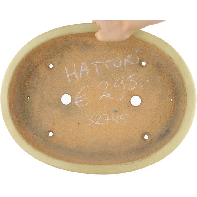 Oval off-white bonsai pot by Hattori - 367 x 285 x 65 mm