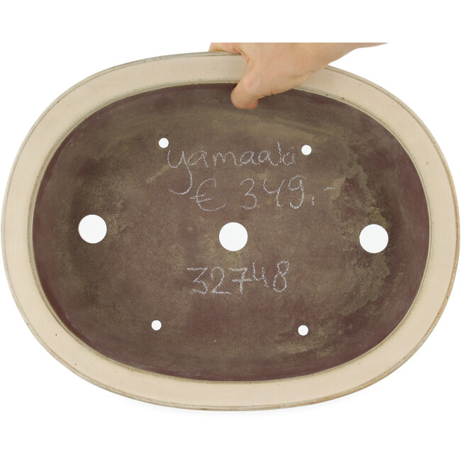 Pot à bonsaï ovale blanc cassé par Yamaaki - 373 x 294 x 96 mm