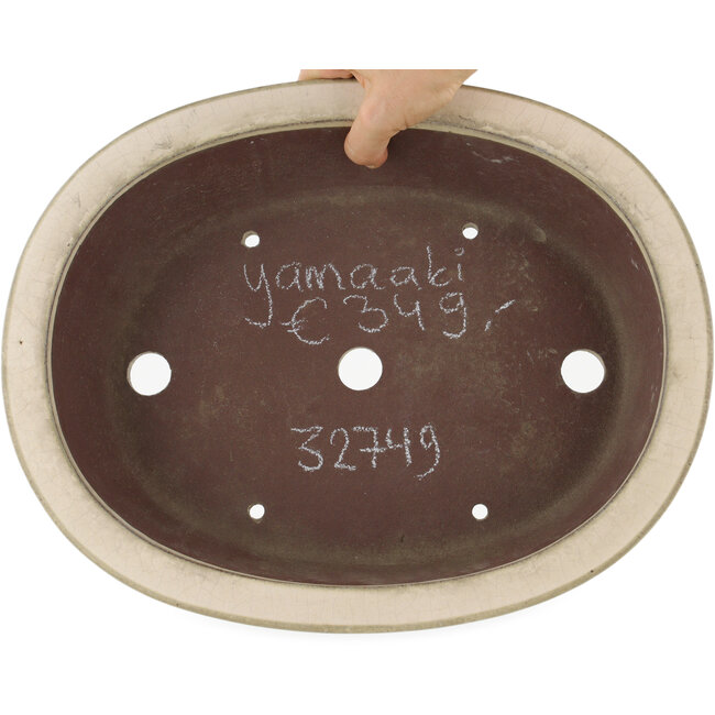 Ovale gebroken witte bonsaipot van Yamaaki - 373 x 295 x 98 mm