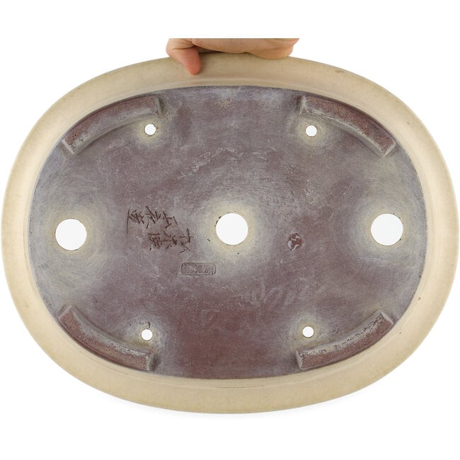 Oval off-white bonsai pot by Yamaaki - 373 x 295 x 98 mm