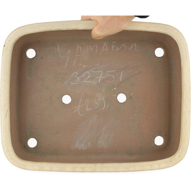 Pot à bonsaï rectangulaire blanc cassé par Yamafusa - 350 x 280 x 74 mm