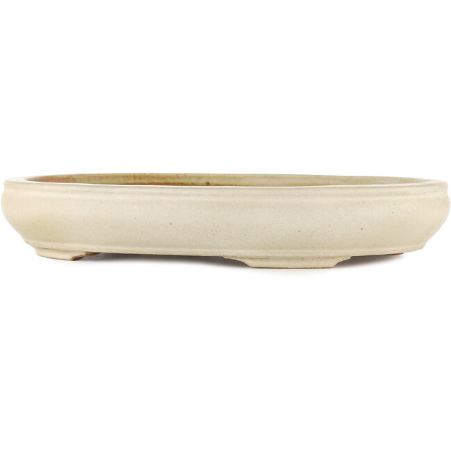 Oval off-white bonsai pot by Hattori - 372 x 290 x 60 mm