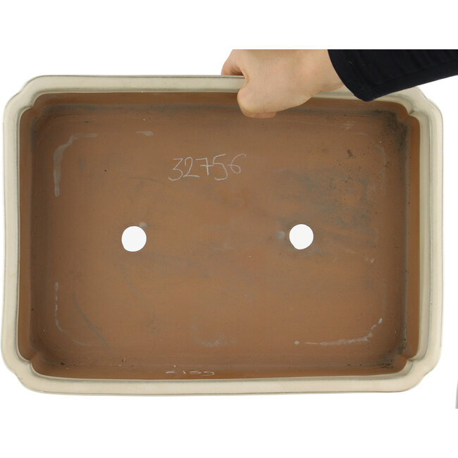 Rectangular off-white bonsai pot by Tokoname - 368 x 269 x 75 mm