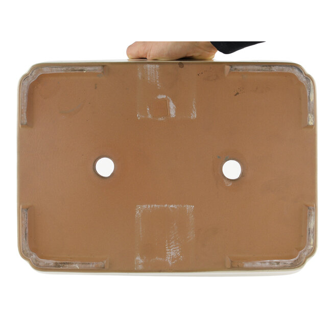 Pot à bonsaï rectangulaire blanc cassé par Tokoname - 368 x 269 x 75 mm