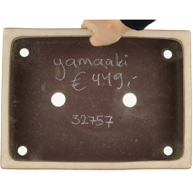Pot à bonsaï rectangulaire blanc cassé par Yamaaki - 373 x 280 x 78 mm