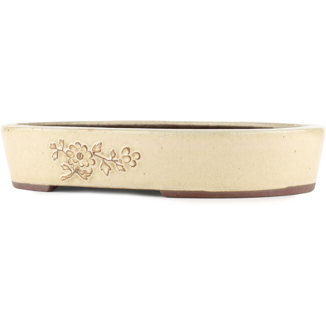 Maceta para bonsái ovalada blanco roto de Yamaaki - 403 x 316 x 77 mm