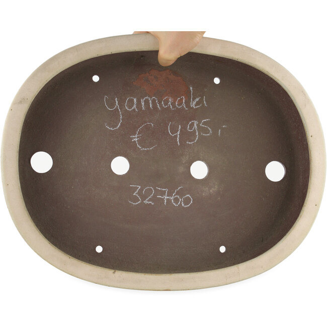 Pot à bonsaï ovale blanc cassé par Yamaaki - 403 x 316 x 77 mm