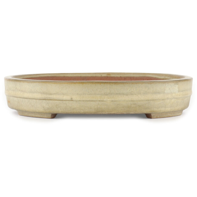 Ovale gebroken witte bonsaipot van Yamafusa - 403 x 306 x 57 mm
