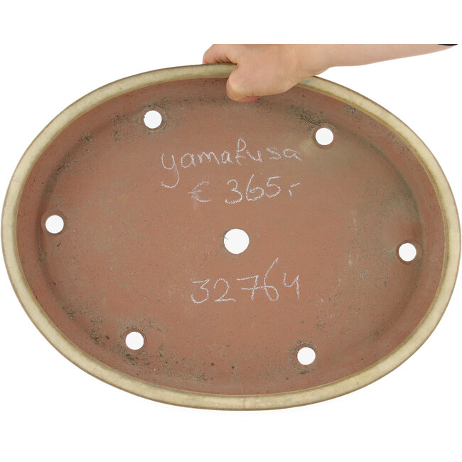 Oval off-white bonsai pot by Yamafusa - 403 x 306 x 57 mm
