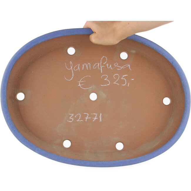 Oval blue bonsai pot by Yamafusa - 405 x 299 x 60 mm