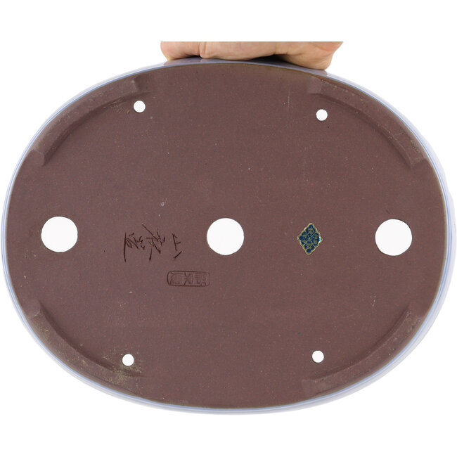 Oval blue bonsai pot by Yamaaki - 285 x 225 x 43 mm